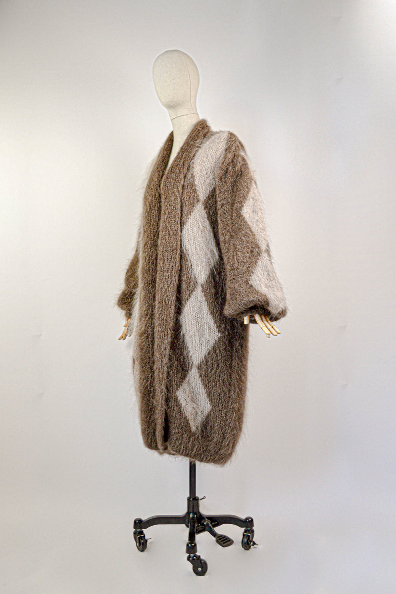A WINTER LOVE - 1980s Vintage Brown Mohair Coatigan - Size M/L