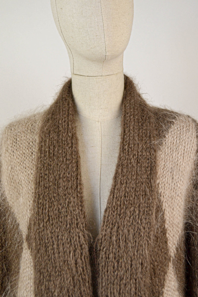A WINTER LOVE - 1980s Vintage Brown Mohair Coatigan - Size M/L