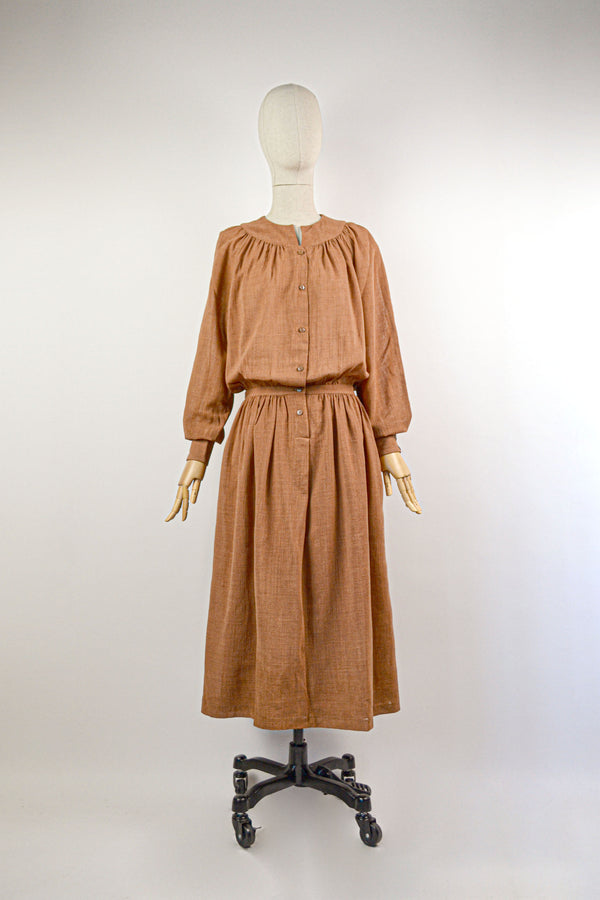 ENDLESS AFTERNOON - 1970s Vintage Cacharel Terracotta Wool Shirtdress - Size S/M