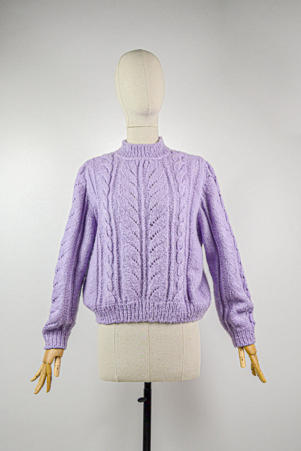 I FOUND MY JUMPER - 1980s Vintage Lilac Hand-knitted Jumper - Size S/M