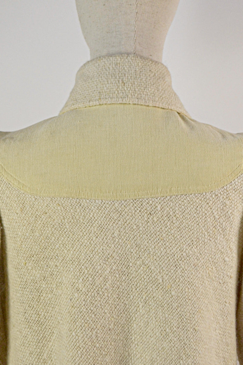 IN THE CLOUD - 1970s Vintage Cacharel Cream Wool and Corduroy Coat - Size S/M