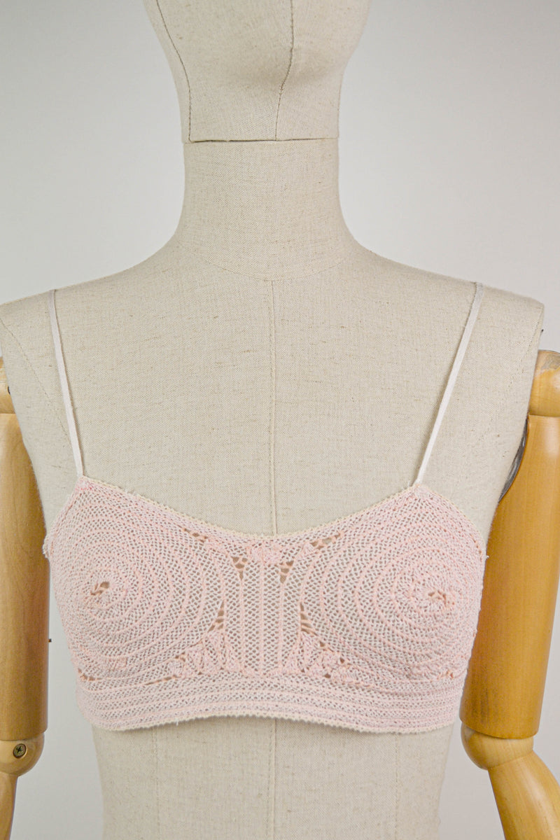 LOVE LETTER - 1920s Vintage Crochet Bralette - Size S