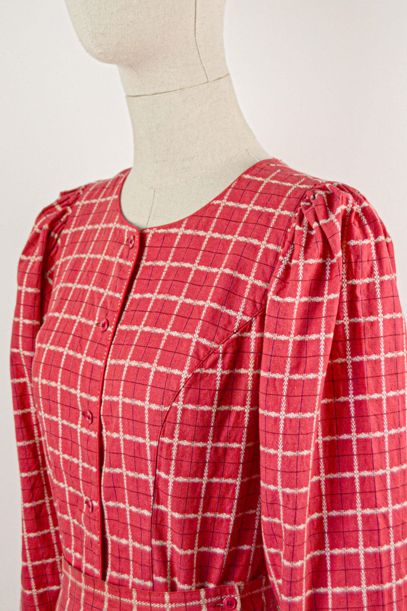 PROMENADE - 1970s Vintage Anastasia Paris Check Blouse and Dress Set - Size S
