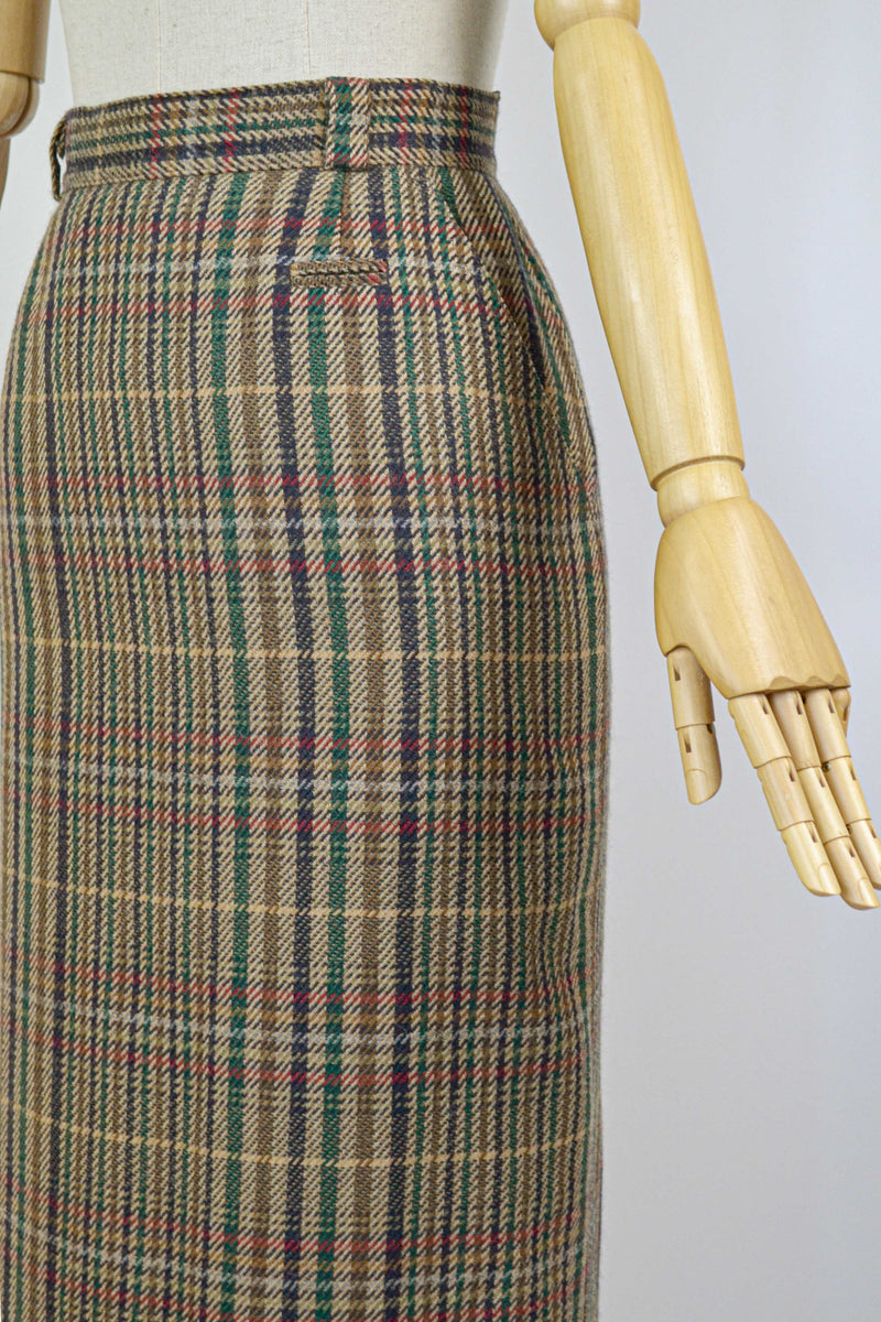 TARTAN - 1980s Vintage Plaid Pencil Skirt - Size M