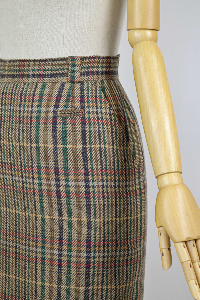 TARTAN - 1980s Vintage Plaid Pencil Skirt - Size M