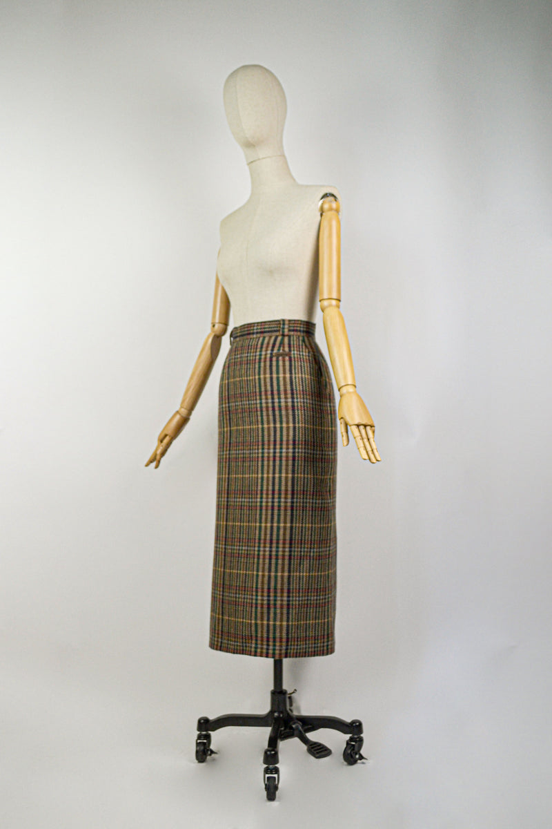 TARTAN - 1980s Vintage Plaid Pencil Skirt - Size M