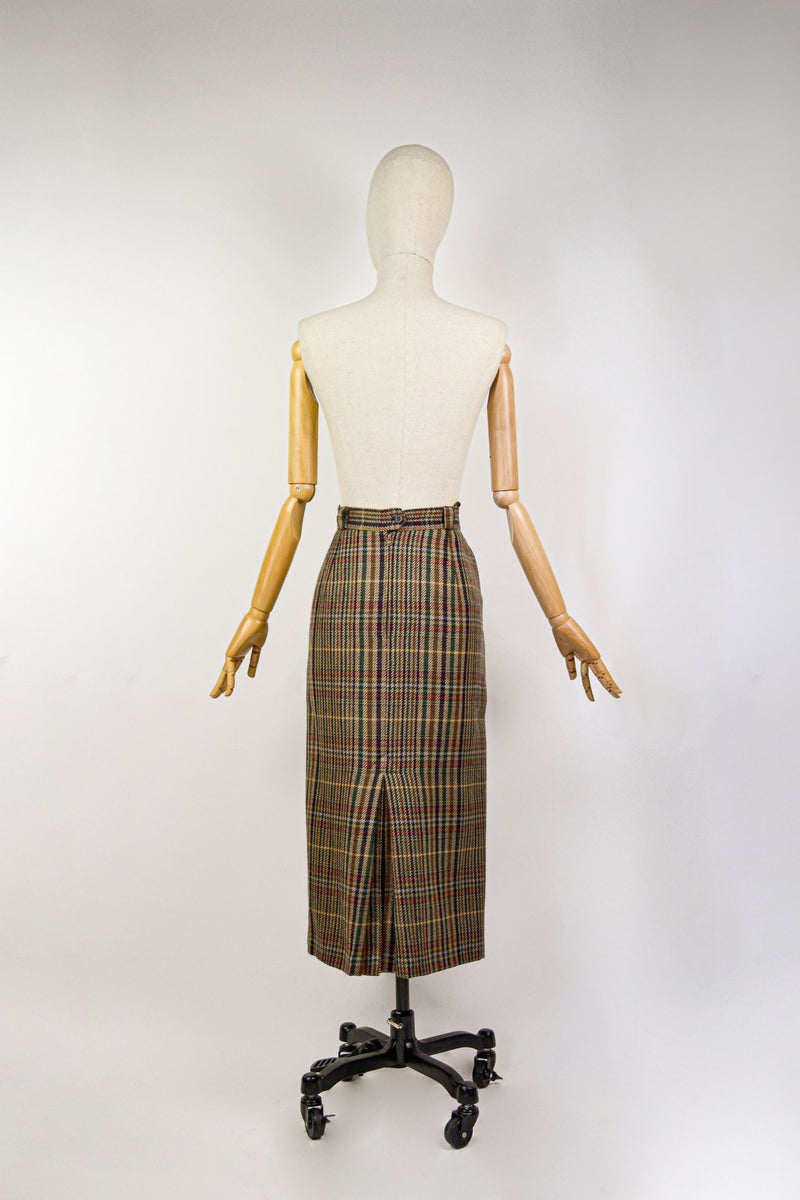 TARTAN - 1980s Vintage Plaid Pencil Skirt - Size M