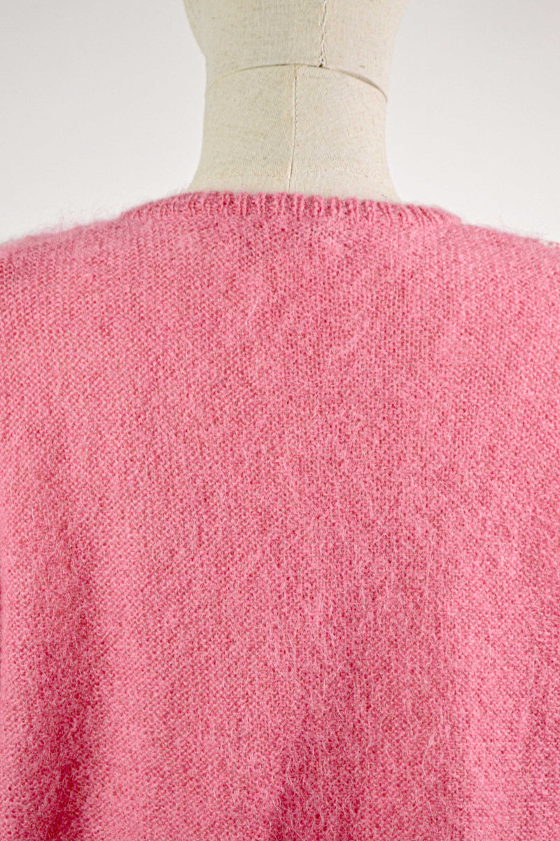 TEA ROSE - 1980s Vintage Mohair Argyle Pink Cardigan - Size S/M