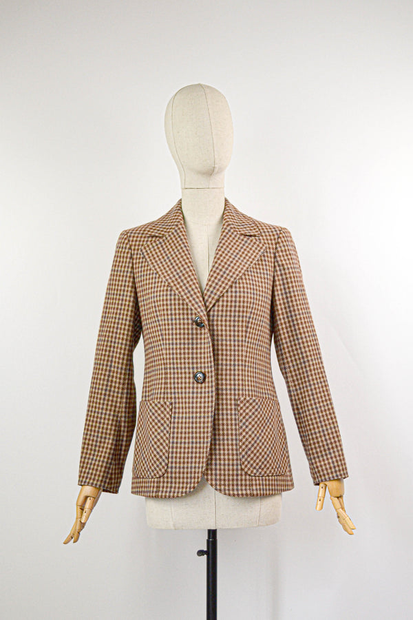 APPLE CRISP - 1970s Vintage Houndstooth Weill Paris Jacket - Size S