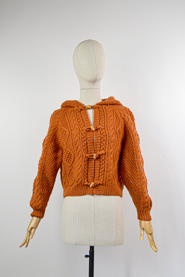 TANGERINE - 1980s Vintage Aran Style Cropped Cardigan - Size S