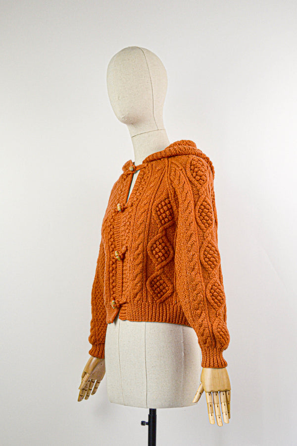 TANGERINE - 1980s Vintage Aran Style Cropped Cardigan - Size S